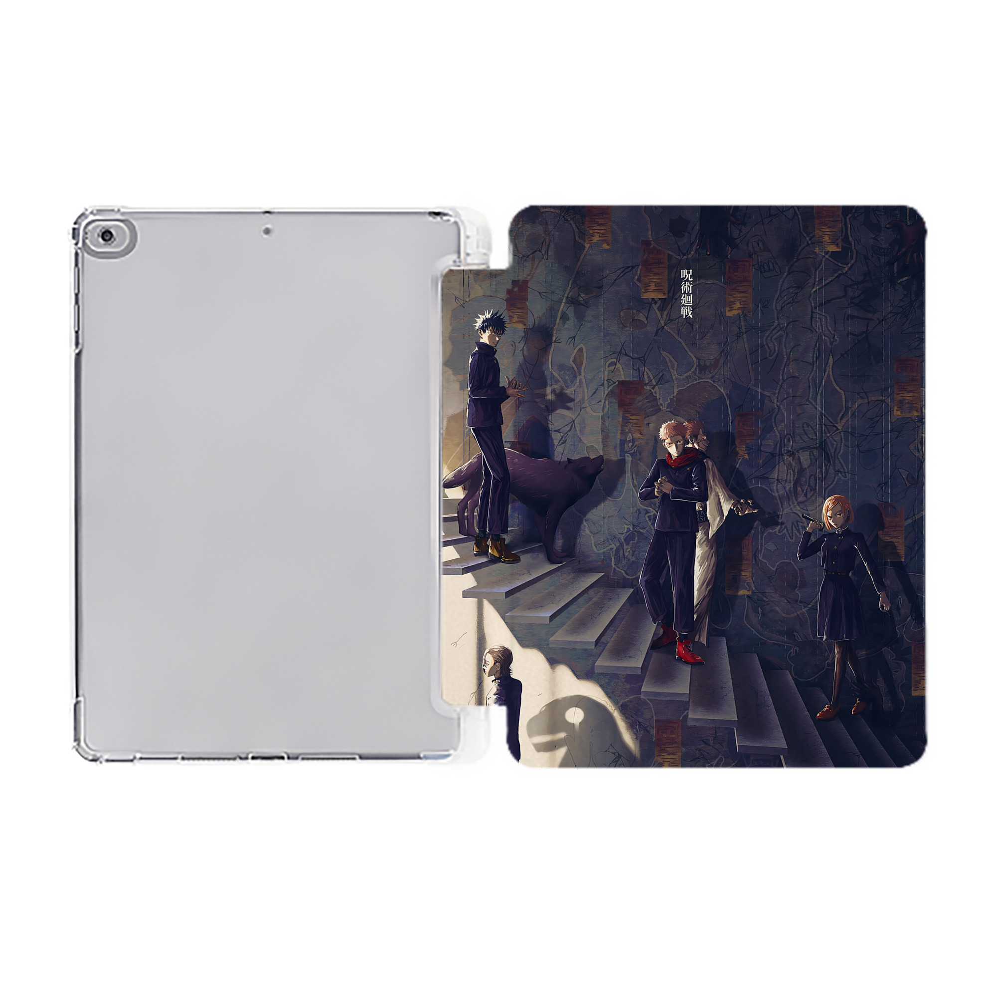 （画像用） 呪術廻戦 Jujutsu Kaisen IPad ケース ペン収納付き 三つ折りスタンド PUレザー×シリコン 対応機種9.5/10.5/10.9インチ